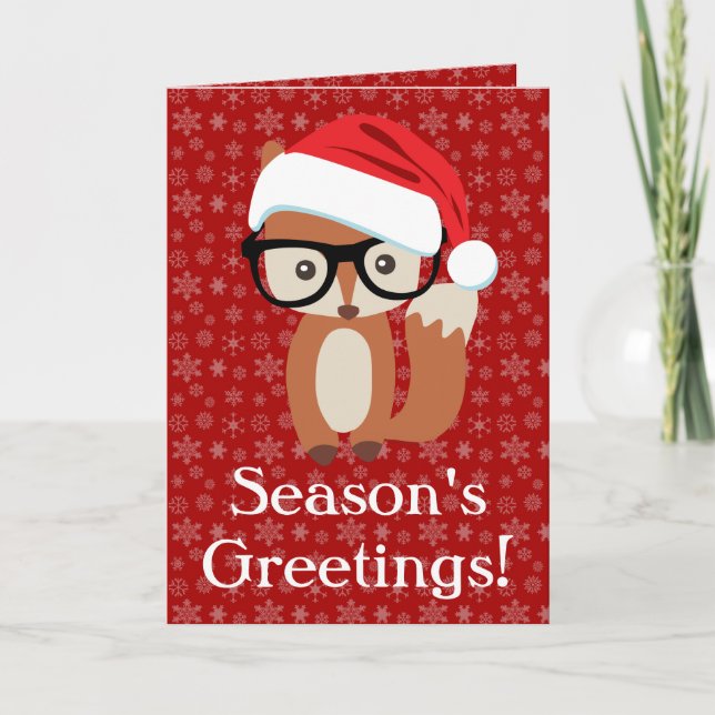 Tarjeta Festiva Hipster Holiday Fox Glasses Navidades de animales  (Anverso)