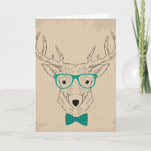 Tarjeta Festiva Hipster Reindeer Elk con lentes Navidades gruñidos