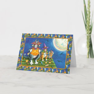 TARJETA FESTIVA HISS N' FITZ GATOS, TRICK O TREAT FUNNY HALLOWEEN