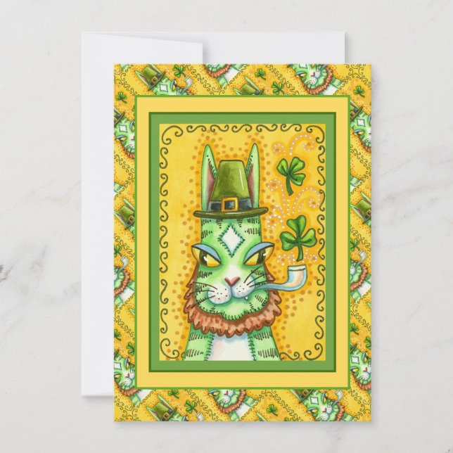 Tarjeta Festiva HISS N' FITZ LEPRECHAUN ST. PADDY'S FUNNY CAT Flat (Anverso)