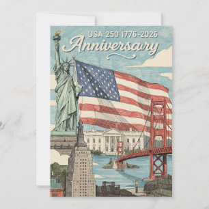 Tarjeta Festiva Historia Patriótica Americana Aniversario 250 EE.