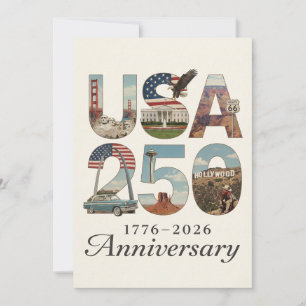 Tarjeta Festiva Historia Patriótica Americana Aniversario 250 EE.