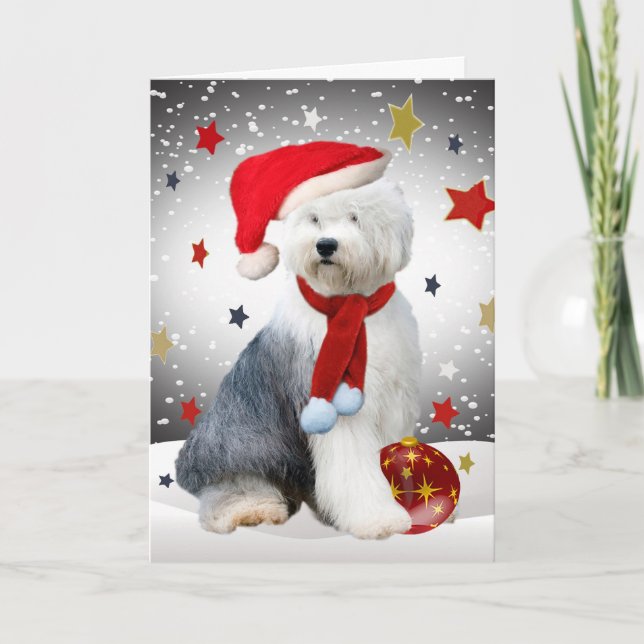 Tarjeta Festiva Historias de antiguos Navidades de Sheepdog ingles (Anverso)