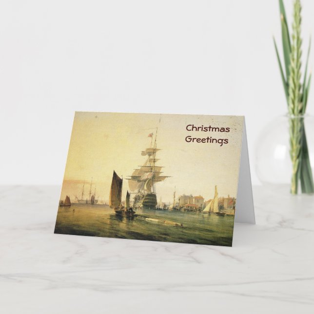 Tarjeta Festiva HMS Britannia que entra en Portsmouth, 1835 (Anverso)