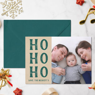 Tarjeta Festiva HO Foto de feriado de Navidades Rustic Kraft