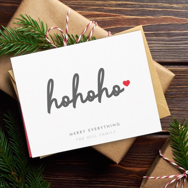 Tarjeta Festiva Ho Ho Ho | Christmas Heart Modern Minimalist (Subido por el creador)