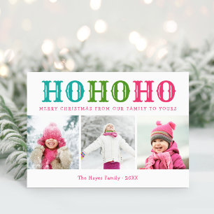 Tarjeta Festiva Ho Ho Ho Collage de 3 Fotos Colores Editables Do