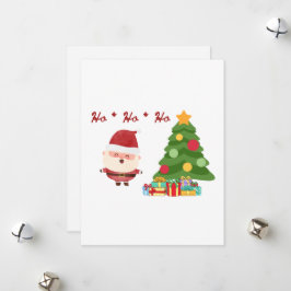 Tarjeta Festiva Ho, Ho, Ho con Santa y un árbol en un 