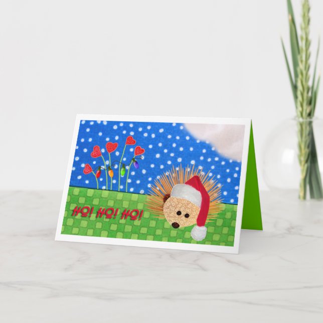 Tarjeta Festiva ¡HO! ¡HO! ¡HO! ¡del erizo de Santa! (Anverso)