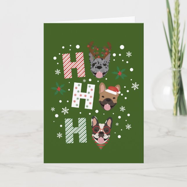 Tarjeta Festiva Ho Ho Ho Ho Bulldog francés Felices vacaciones (Anverso)