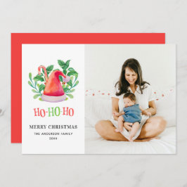 Tarjeta Festiva Ho Ho Ho Ho Ho. Navidades florales acuarelas. Sant