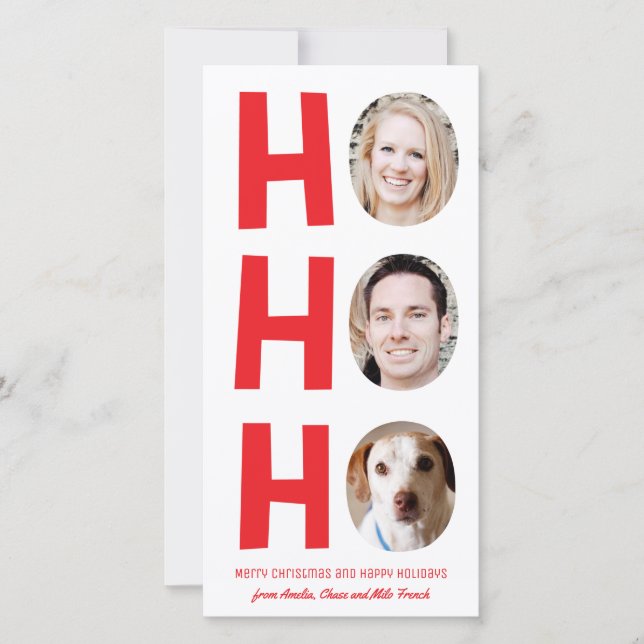 Tarjeta Festiva Ho Ho Ho Ho Ho Tres Fotografía Skinny Holiday Card (Anverso)