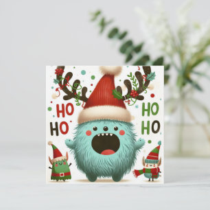 Tarjeta Festiva HO HO HO HO lindo y esponjoso Santa Elías