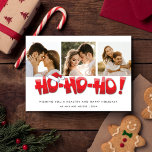 Tarjeta Festiva Ho Ho Ho Ho Santa Just Casó A Parejas Navidades<br><div class="desc">Una moderna tarjeta de felicitación de tres Navidades de fotografía en un bonito diseño inspirado en "Ho Ho Ho Ho" santa. Añade tus fotos,  deseos y nombres.</div>