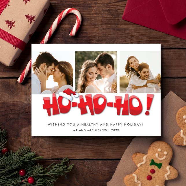 Tarjeta Festiva Ho Ho Ho Ho Santa Just Casó A Parejas Navidades (Ho Ho Ho Santa Just Married Couple Christmas Holiday Card)