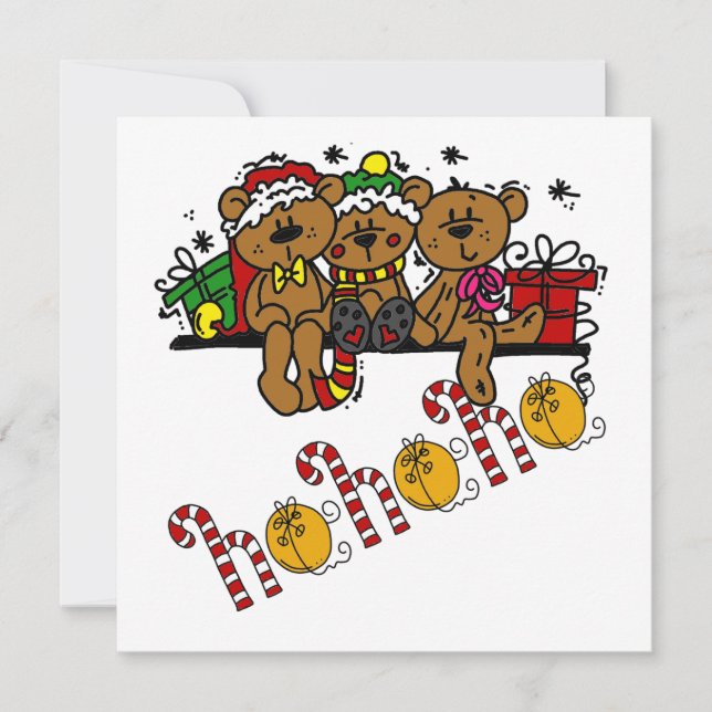 Tarjeta Festiva Ho Ho Ho Ho Teddy Bears (Anverso)
