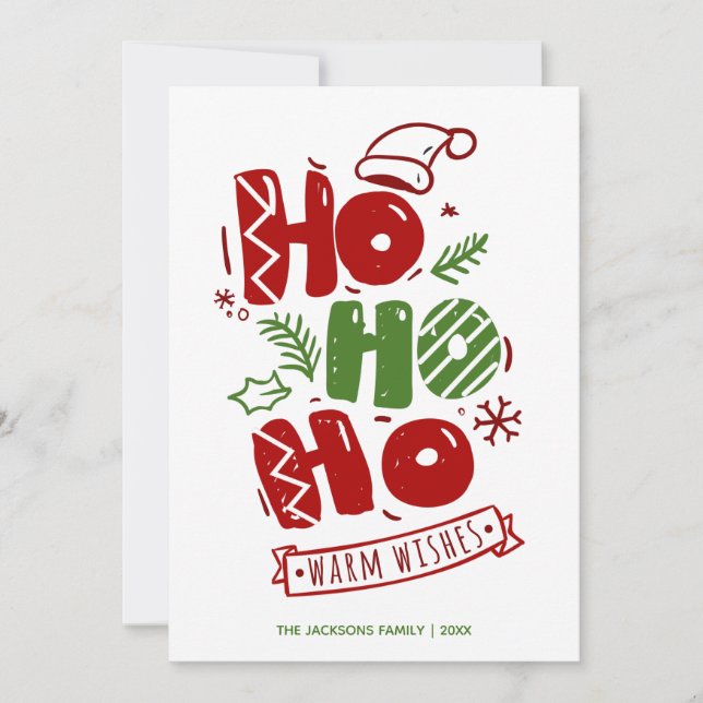 Tarjeta Festiva Ho Ho Ho Ho Typography Red Green Xmas (Anverso)