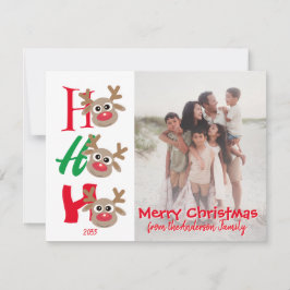 Tarjeta Festiva Ho Ho Ho Merry Christmas Reindeer Family Photo