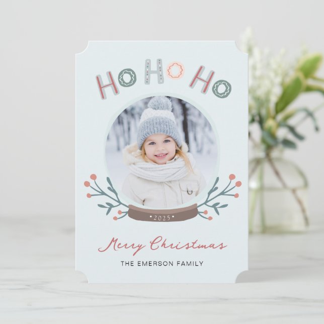 Tarjeta Festiva Ho Ho Ho Photo Christmas Card (Anverso de pie)
