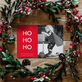 Tarjeta Festiva Ho Ho Ho | Red Xmas Photo Fun Minimalista moderno