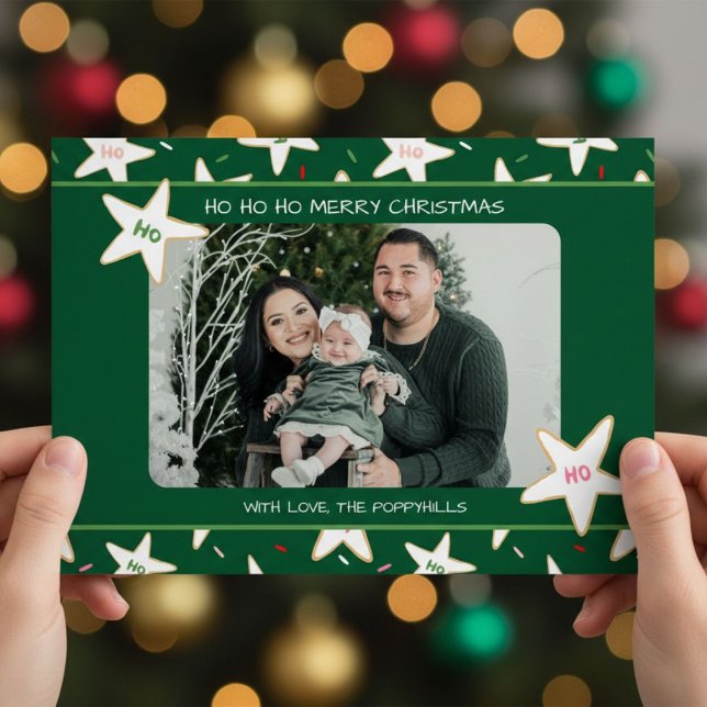 Tarjeta Festiva Ho Ho Ho Star Cookie Photo Christmas (Subido por el creador)
