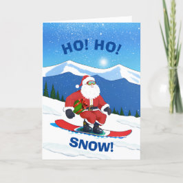 Tarjeta Festiva Ho Ho Navidades de Nieve Santa Claus Snowboarding