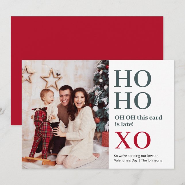 Tarjeta Festiva Ho Ho XO Día de San Valentín (Anverso / Reverso)