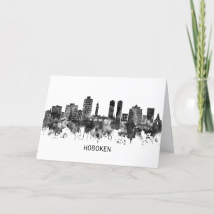 Tarjeta Festiva Hoboken New Jersey Skyline BW
