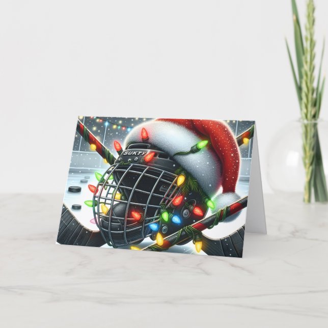 Tarjeta Festiva Hockey Christmas (Anverso)