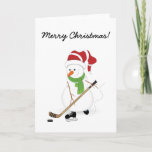 Tarjeta Festiva Hockey Snowman Merry Christmas Card<br><div class="desc">Echa un vistazo a esta carta de Navidades de hockey que juegan a snowman. Sería genial una gran carta de Navidades para el jugador de hockey o hincha en tu vida.</div>