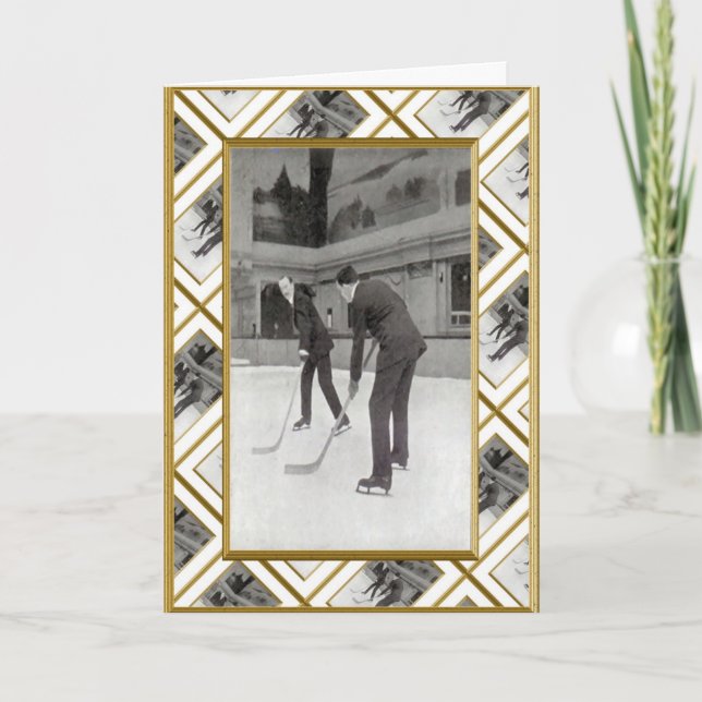 Tarjeta Festiva Hockey sobre hielo retro (Anverso)