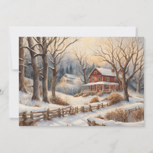 Tarjeta Festiva Hogar Antiguo Bosque de Nieve Invierno Feliz Navid