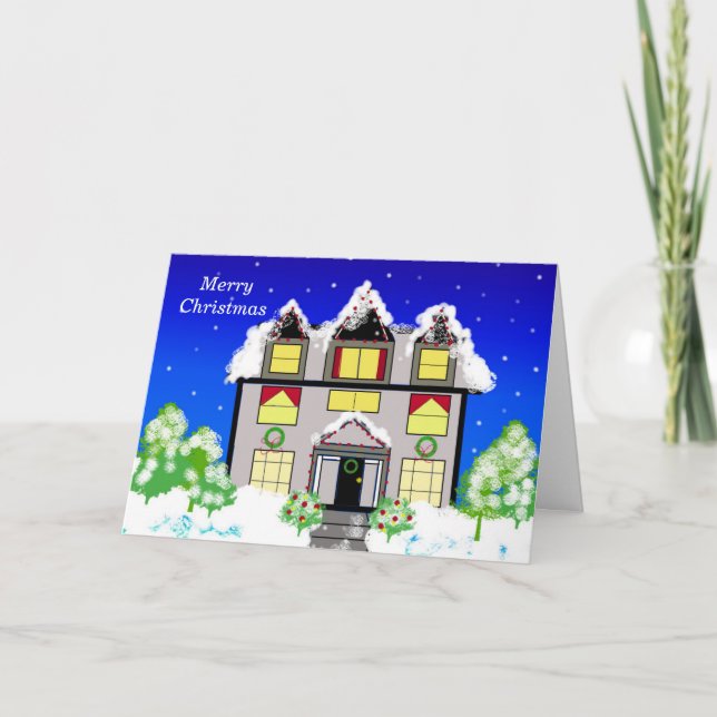 Tarjeta Festiva Hogar de la familia Snowy Winter (Anverso)