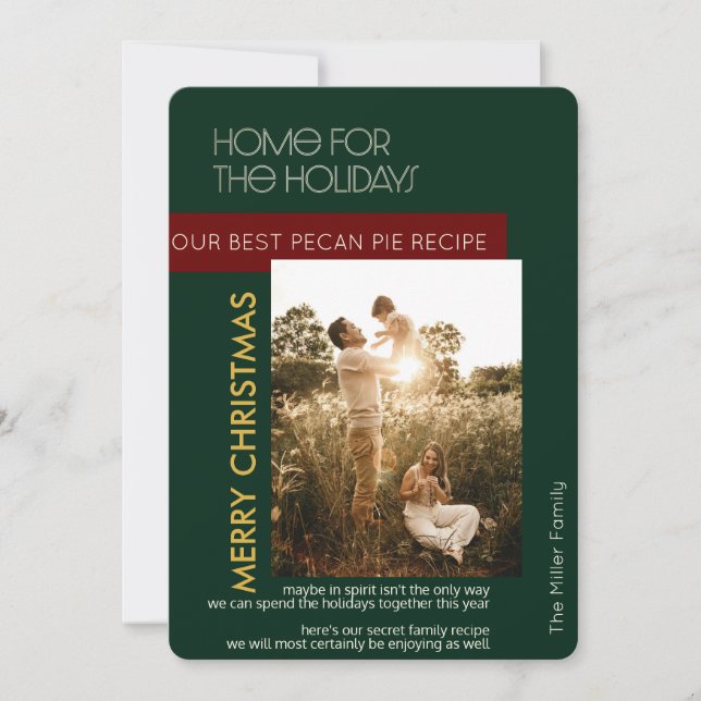 Tarjeta Festiva Hogar De Vacaciones Personalizado Verde Receta Fot (Anverso)
