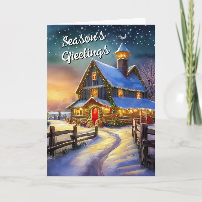 Tarjeta Festiva Hogar en el Rancho Viejo para Navidades (Anverso)