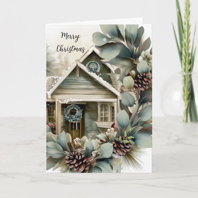 Tarjeta Festiva Hogar Navideño Acogedor (Anverso)