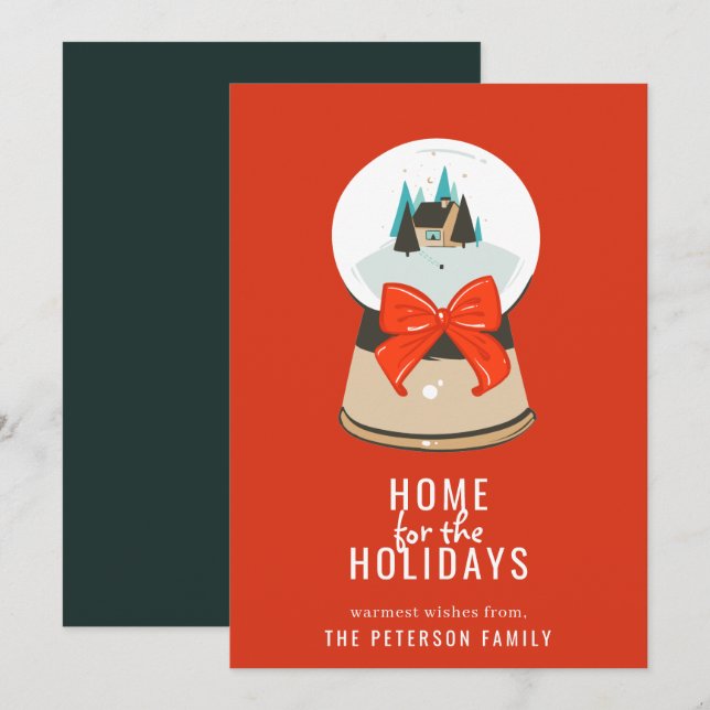 Tarjeta Festiva Hogar para el Globe de Nieve Ilustrado de Vacacion (Anverso / Reverso)