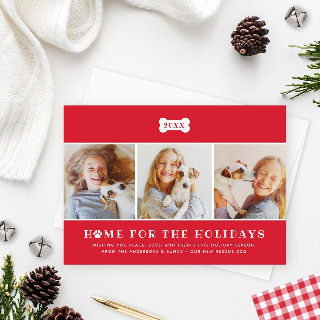 Tarjeta Festiva Hogar para la foto del perro rojo de los feriados (Subido por el creador)
