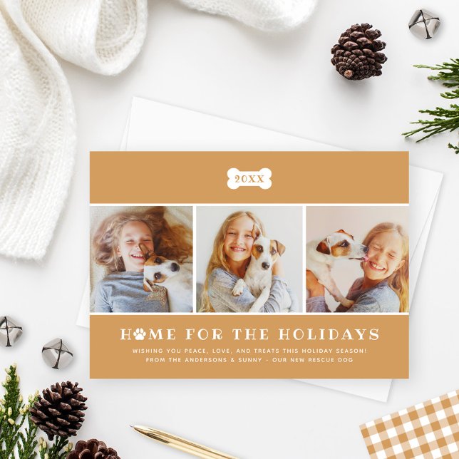 Tarjeta Festiva Hogar para las vacaciones Tan Plaid Dog Photo (Subido por el creador)
