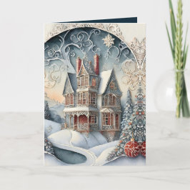 Tarjeta Festiva Hogar victoriano para Navidades