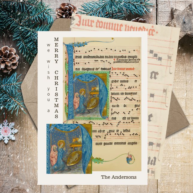 Tarjeta Festiva Hoja medieval Música Navidades religiosos Nativida (Vintage Medieval Sheet Music Religious Christian Catholic Merry Christmas Nativity Holiday Card)