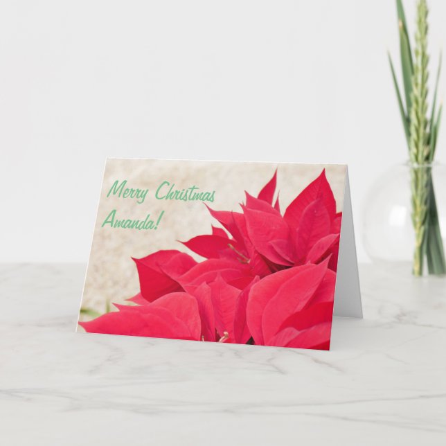 Tarjeta Festiva Hoja personalizada de la poinsettia roja (Anverso)
