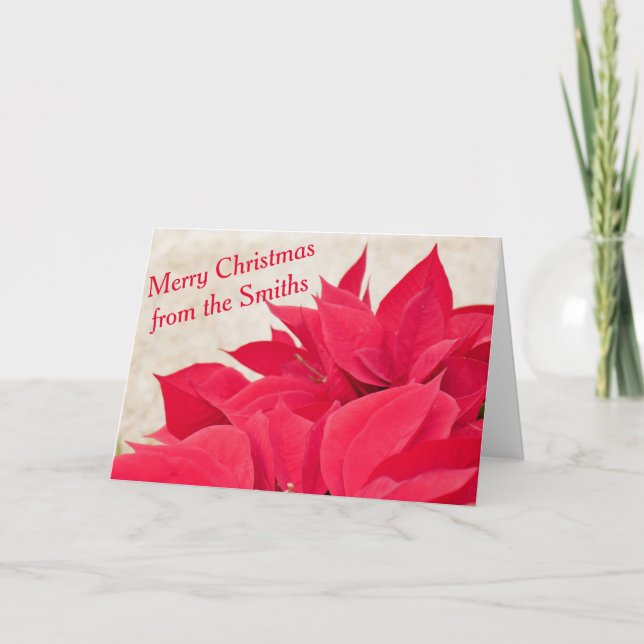 Tarjeta Festiva Hoja personalizada de la poinsettia roja (Anverso)