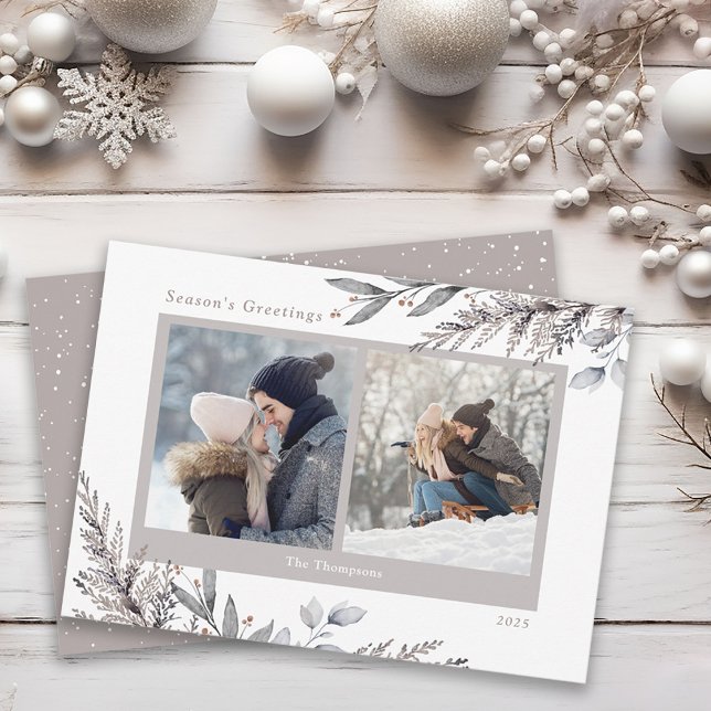 Tarjeta Festiva Hojas de invierno y ramitas Acuarela 2 Fotos (Subido por el creador)