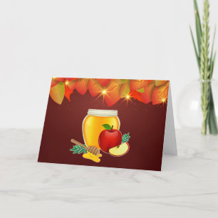 Tarjeta Festiva Hojas de otoño de Rosh Hashanah, miel, manzanas
