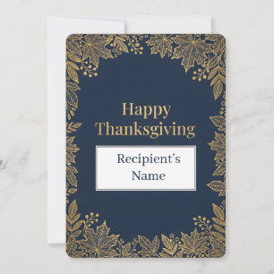 Tarjeta Festiva Hojas de Otoño Elegantes con Hoja de Oro de Lujo