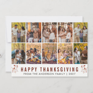 Tarjeta Festiva Hojas de otoño elegantes Feliz Día de Acción de Gr