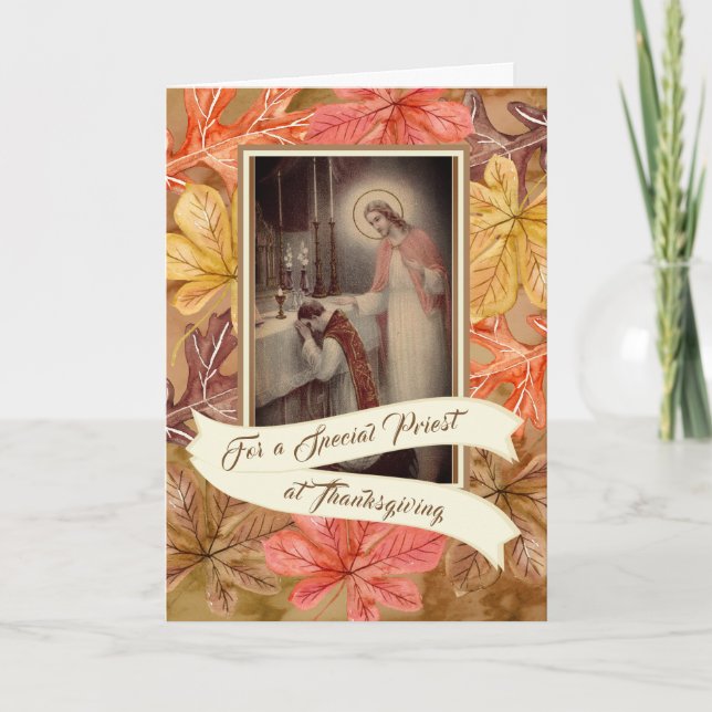 Tarjeta Festiva Hojas de otoño especiales de PriestThanksgiving (Anverso)