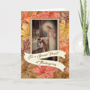 Tarjeta Festiva Hojas de otoño especiales de PriestThanksgiving