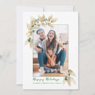 Tarjeta Festiva Hojas doradas de invierno y bayas